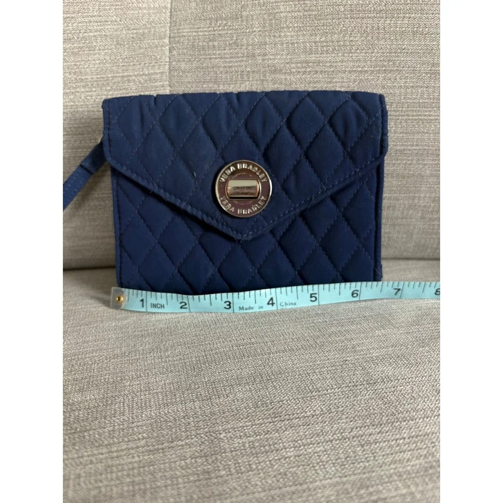 Vera Bradley Navy Blue Quilted Microfiber Turn‎ Lock Wristlet Wallet Clutch